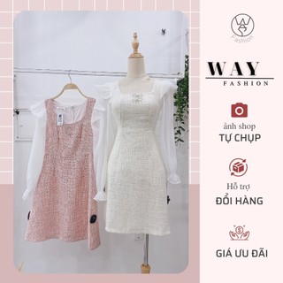 Váy thiết kế dạ WAYFASHION cao cấp nơ đá, cổ vuông tay von, có 2 lớp lót SP15691