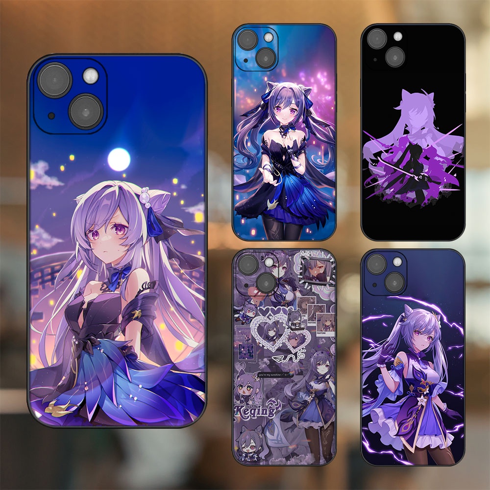 Ốp lưng iPhone 14 Plus dẻo đen cạnh vuông in hình Keqing Genshin Impact
