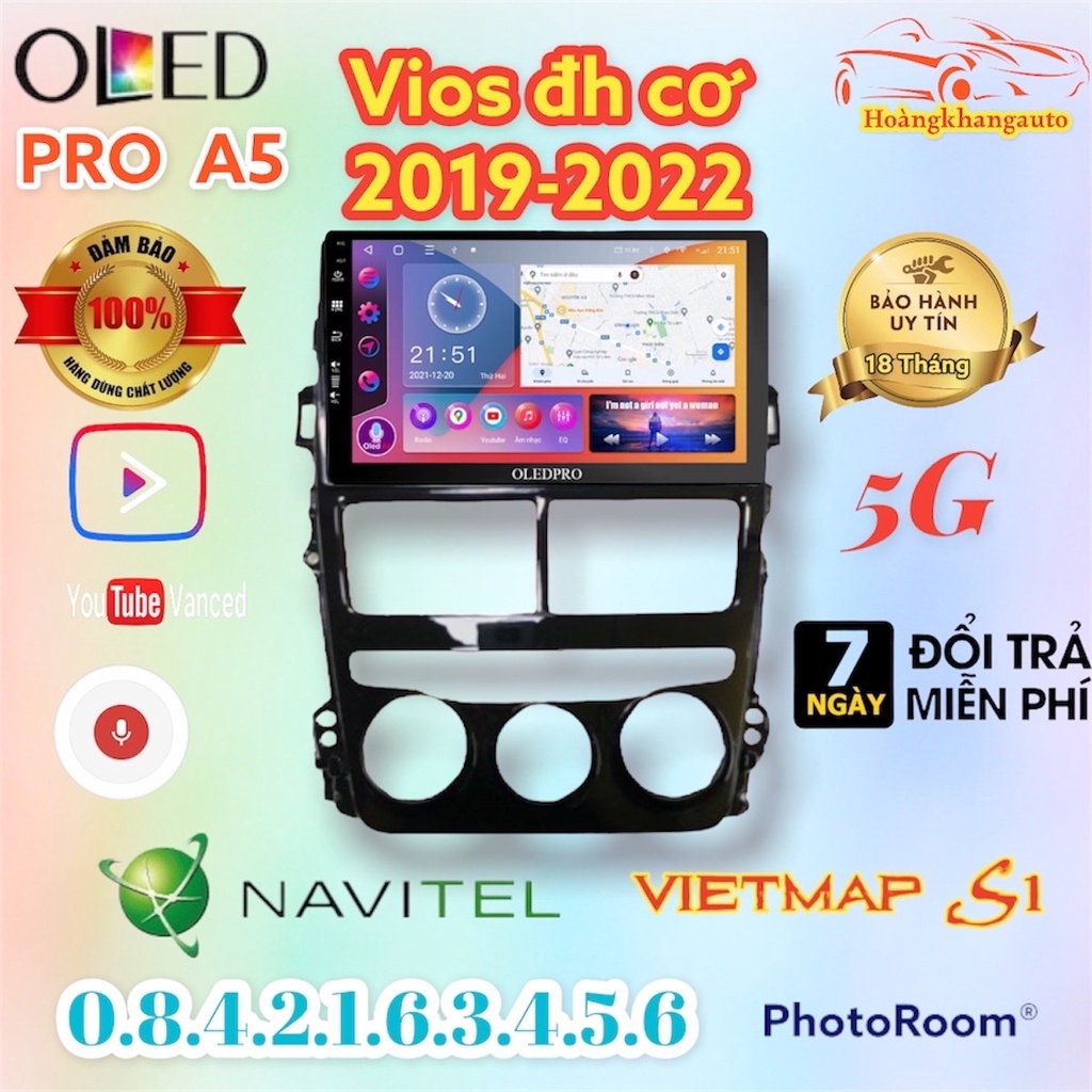 Màn hình OLEDPRO A5 theo xe VIOS điều hoà cơ 2019_2023 kèm dưỡng 9 inch và jack nguồn zin theo xe