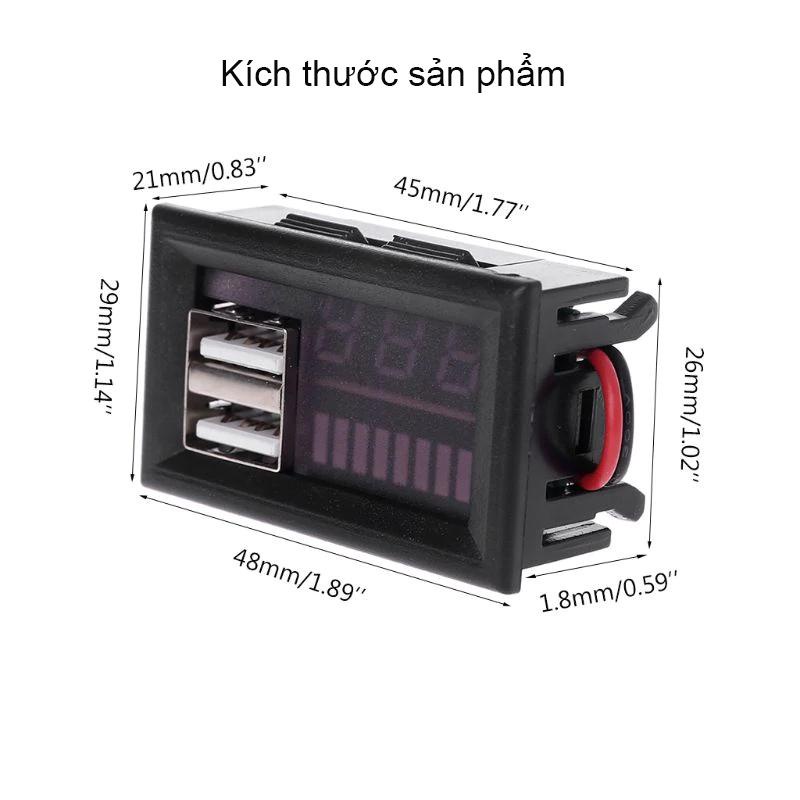 Vol kế 12V kèm 2 cổng sạc USB 2.1A có led hiển thị cho anh em DIY