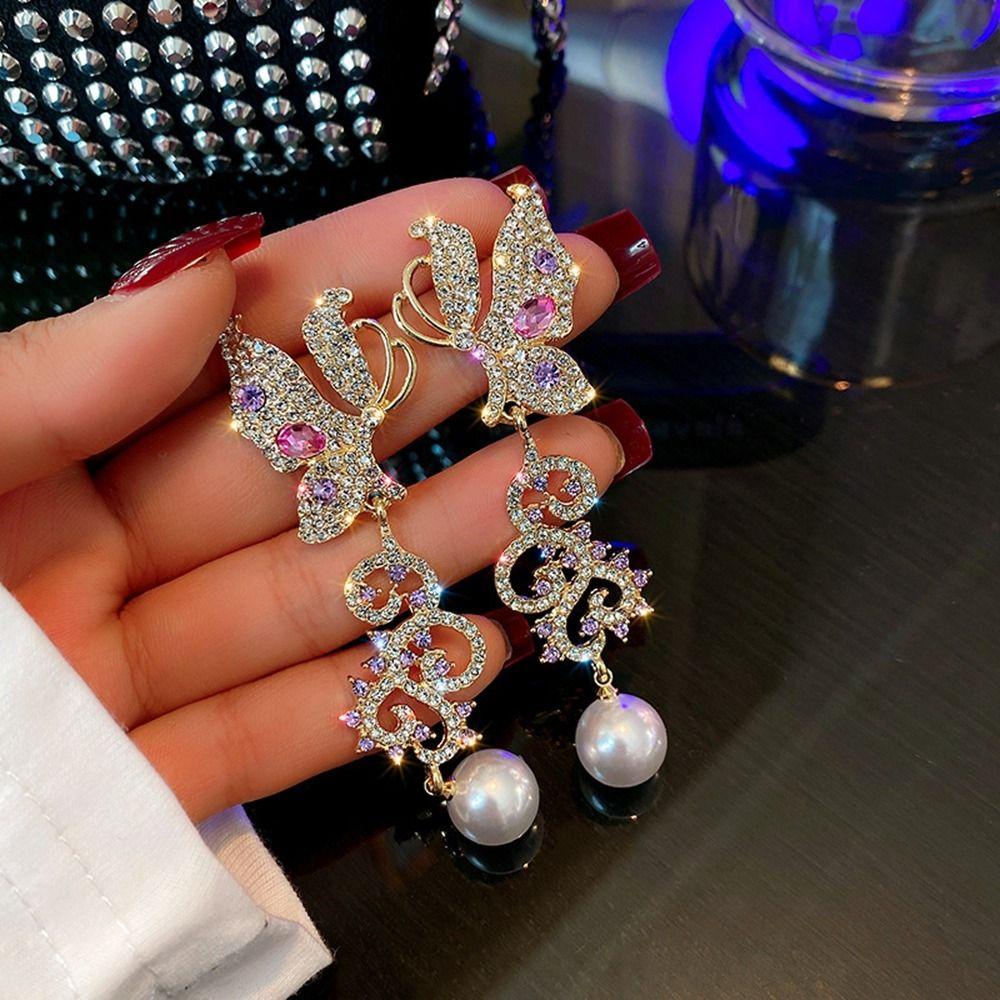 Khuyên Tai Hình Bướm Phong Cách Retro Dành Cho Nữ|Bông Tai Kim Loại Đính Đá Xinh Xắn Dành Cho Nữ|Bông Tai Thời Trang Phong Cách Hàn Quốc