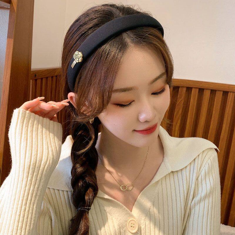 Băng Đô Cài Tóc Xốp Đính Hoa Trà Phong Cách Retro Thanh Lịch Dành Cho Nữ