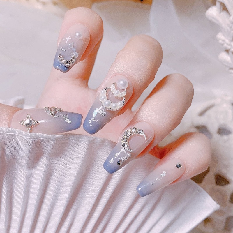 Bộ Phụ Kiện Trang Trí Móng Nghệ Thuật Hình Trăng Lưỡi Liềm / Đá Rhinestone DIY