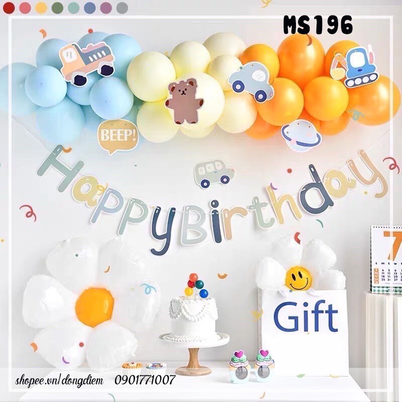 Set bóng trang trí sinh nhật cho bé Mon party tặng kèm bơm và băng dính