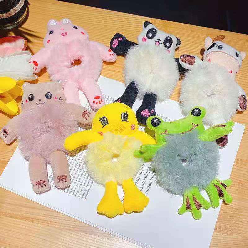 Dây Cột Tóc Cao Su Bọc Vải Lông Họa Tiết Động Vật Hoạt Hình Dễ Thương Cho Bé Gái