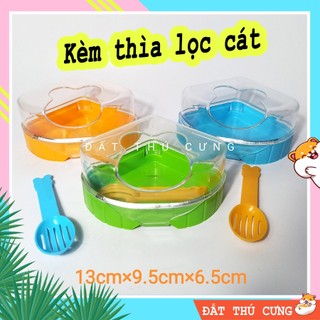Nhà tắm hamster hình tam giác nhựa mica, kèm thìa Lọc Cát