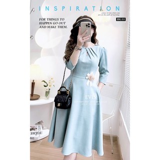 [EVIS.VN] Đầm công sở thiết kế cổ tròn, dáng xòe chất liệu xước hàn cao cấp DL11