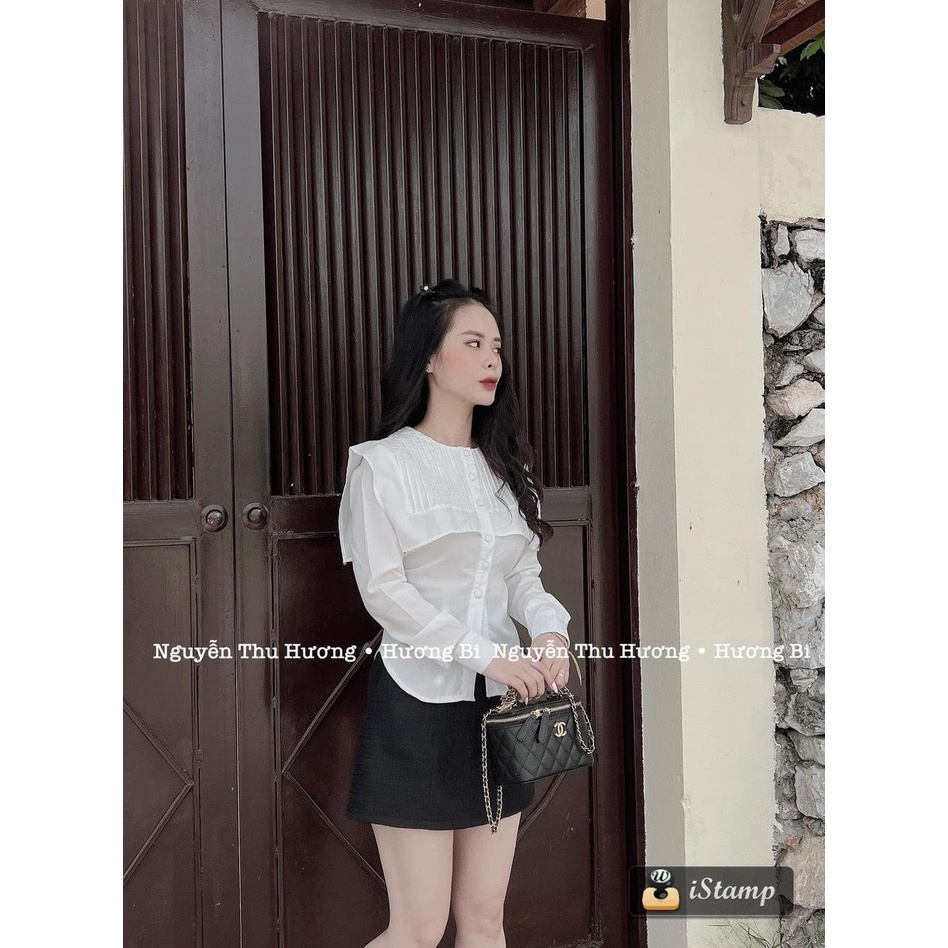 ⚡BÁN SỈ⚡Áo sơ mi trắng cổ vuông cúc bọc