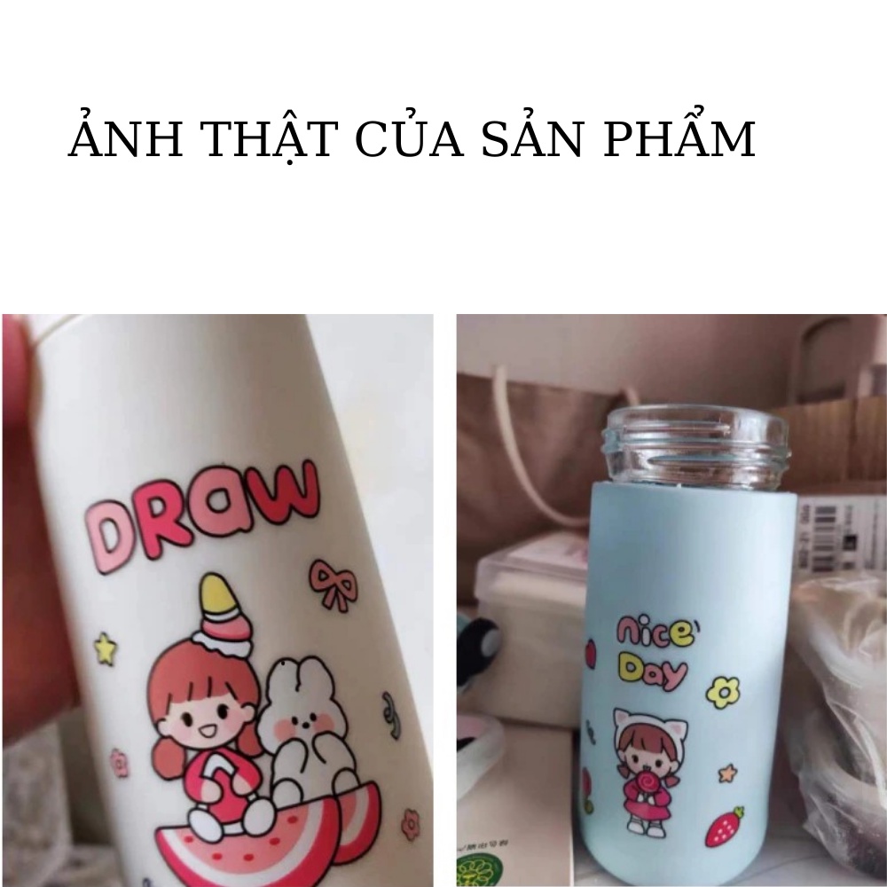 Bình thủy tinh đựng nước cho trẻ lõi thủy tinh chịu nhiệt TiLoKi TBN 06 dung tích 300ml - bình đựng nước bằng thủy tinh