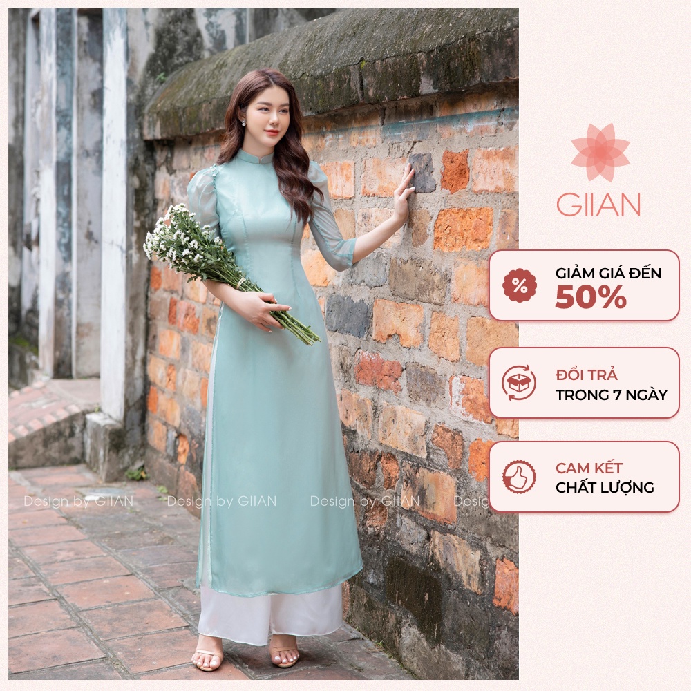 Áo dài cách tân tơ truyền thống phối bèo vai- Design by Giian - GAD435