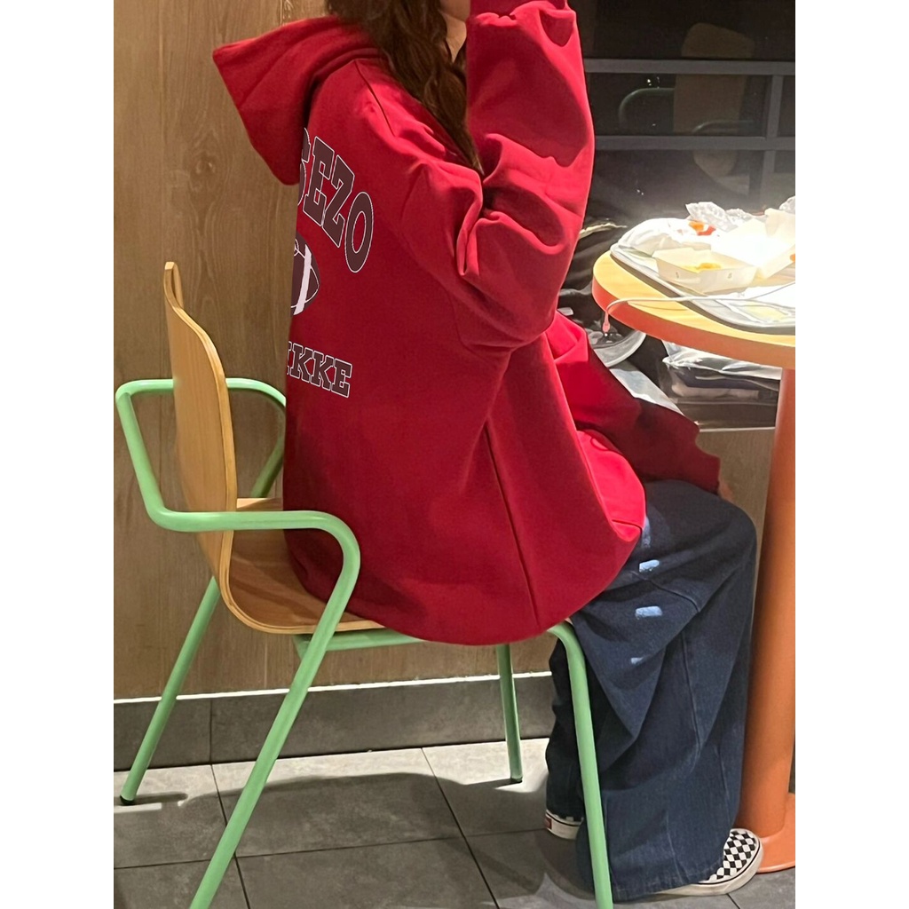 SELVZE Áo hoodie cotton Tay Dài Dáng Rộng In Họa Tiết Phong Cách vintage Mỹ Cho Nữ