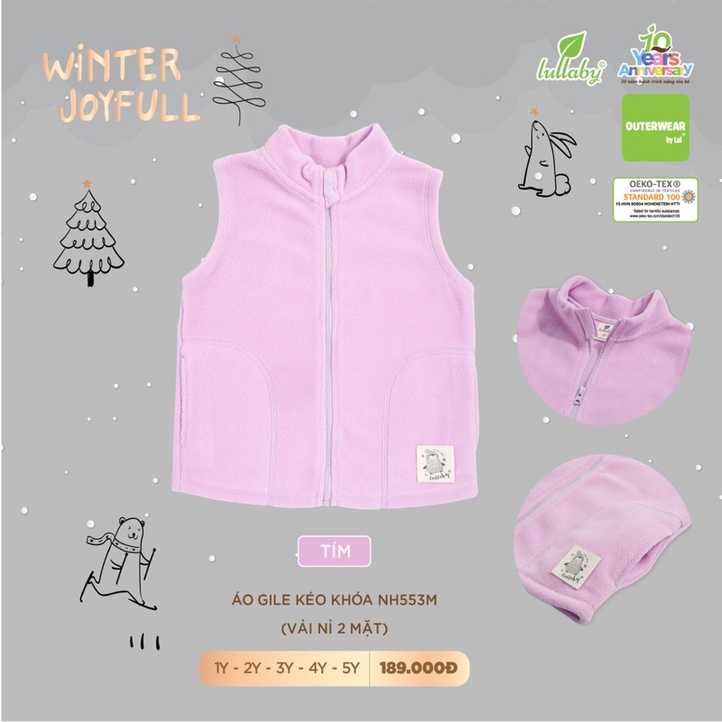 {Nhùn nhùn}Áo gile nỉ nhung kéo khoá Lullaby size 1 tuổi đến 5 tuổi