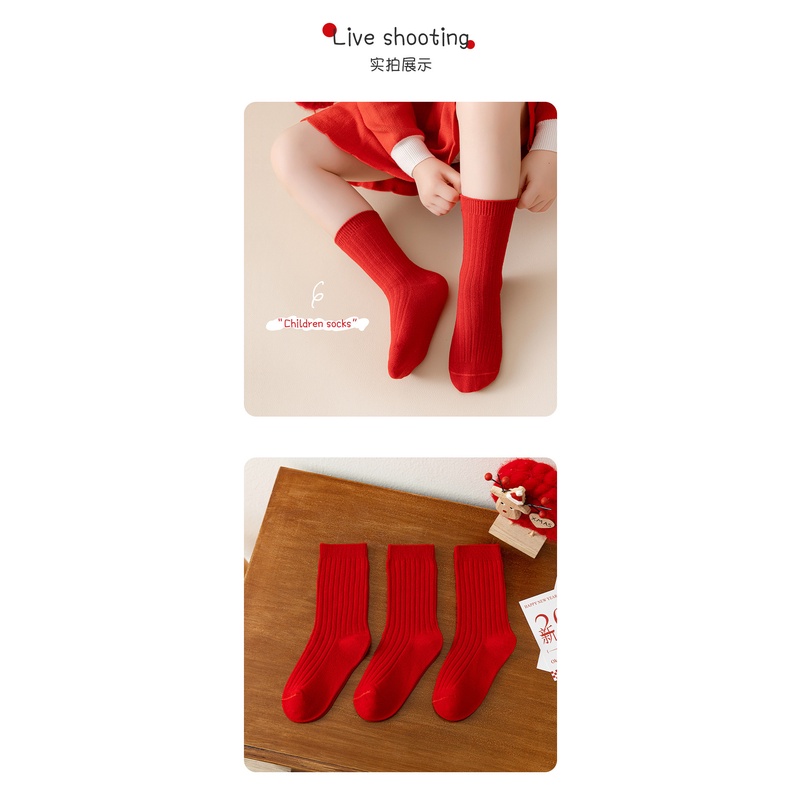 Vớ cổ ngắn màu đỏ tươi trơn, chất liệu cotton thoáng mát, phù hợp cho lễ Tết, Giáng Sinh | Shini Store