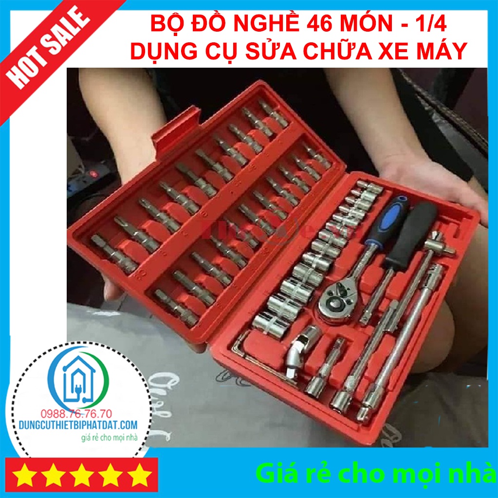 Bộ dụng cụ mở bulong ốc vít đa năng 46 chi tiết, Không han gỉ Hàng Mới, Bộ dụng cụ sửa chữa oto xe máy 46 món đa năng