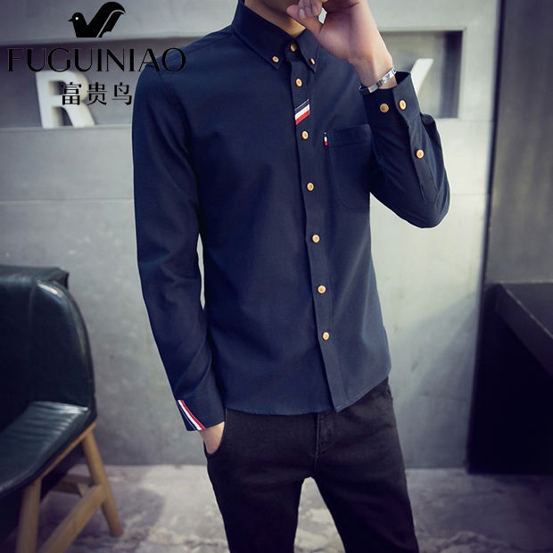 Baju putih lelaki kemejabusiness Áo Sơ Mi cotton Tay Dài Màu Xanh Dương Đậm Thời Trang Mùa Thu Mới Cho Nam