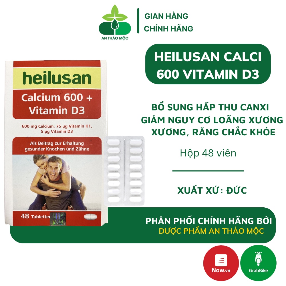 Viên uống Heilusan Calcium 600 Vitamin d3 bổ sung và hỗ trợ hấp thu canxi cho xương răng chắc khỏe giảm loãng xốp xuơng