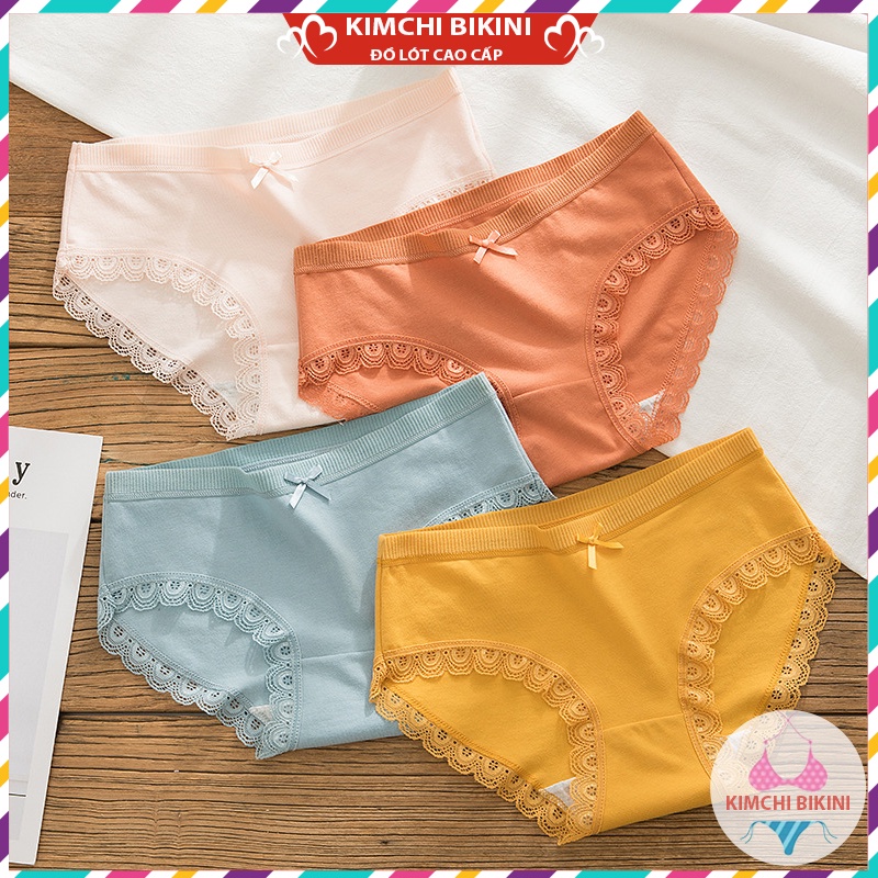 Quần xịp nữ cotton vải mềm viền ren KIMCHIBIKINI Quần lót nữ rẻ cạp to đáy kháng khuẩn QL008