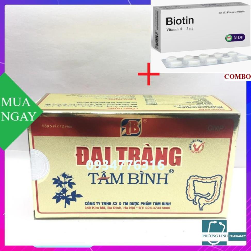 Combo Biotin 5mg+ ĐẠI TRÀNG TÂM BÌNH hộp 5 vỉ x 12 viên