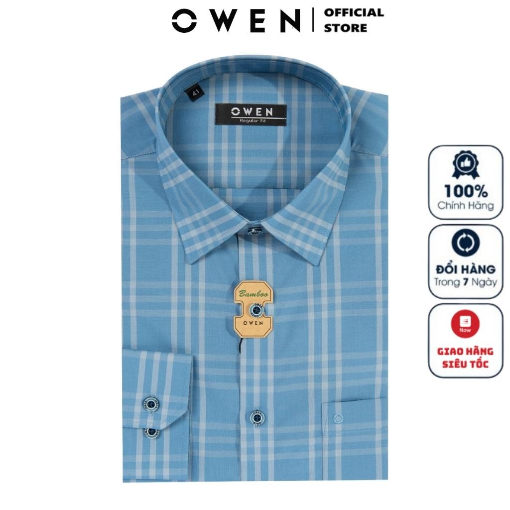 Áo Sơ Mi Dài Tay Nam OWEN AR220839DT Somi Công Sở Vải Sợi Tre Cao Cấp Màu xanh kẻ caro xám Dáng Suông Tà Lượn Có Túi