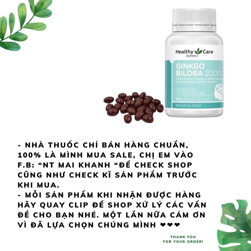 Bổ não Healthy Care Gingko Biloba 2000mg 100 viên nhập khẩu Úc