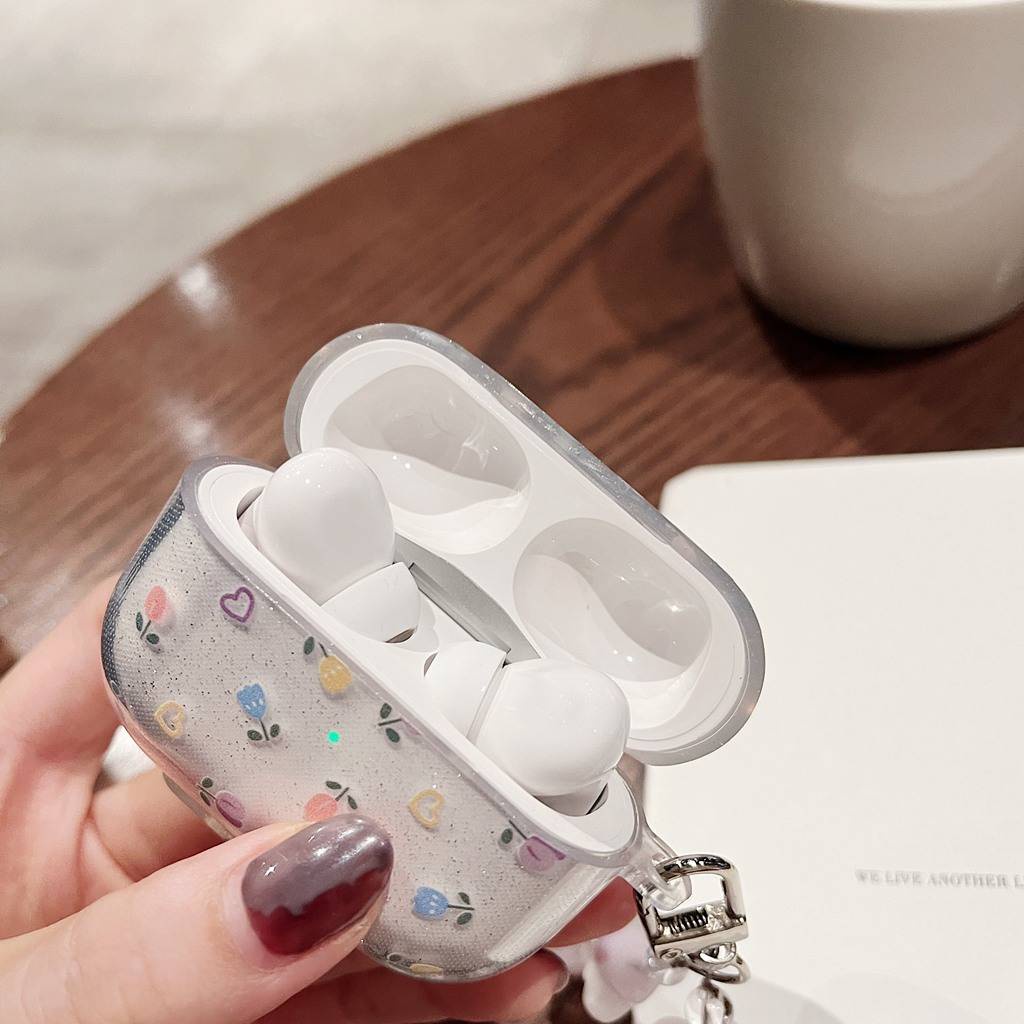 Vỏ Bảo Vệ Hộp Sạc Tai Nghe Airpods Pro 2 Kết Nối Bluetooth Không Dây Bằng TPU Mềm Trong Suốt Lấp Lánh Chống Thất Lạc