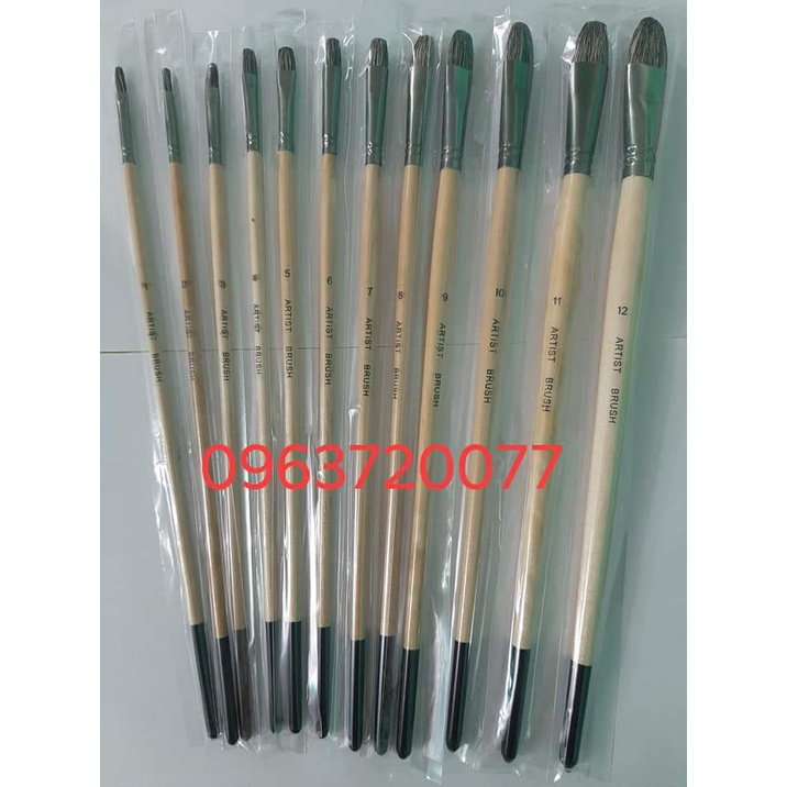 Cọ vẽ lông chồn cán trắng Bộ 12 cây thích hợp vẽ acrylic, sơn dầu ( Bán lẻ theo số)