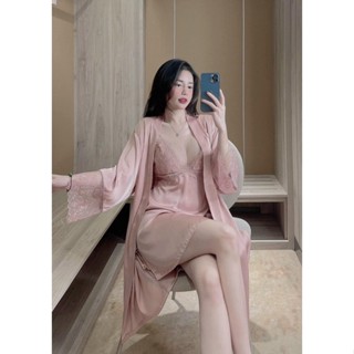 SĂN GIÁ SỈ - Váy ngủ lụa hai dây thêu ren xẻ viền đùi hàng Quảng Châu cao cấp