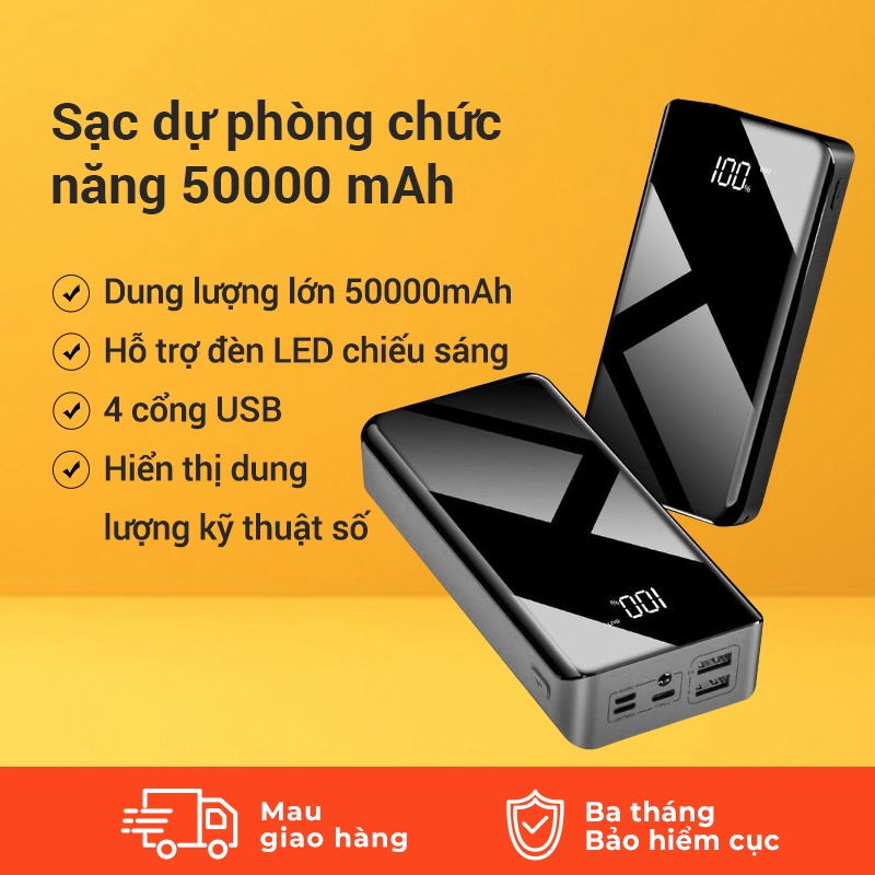 Sạc dự phòng dung lượng lớn 50000mah , trữ pin nhiều , có đèn pin , màn hình led hiện thị phần trăm pin