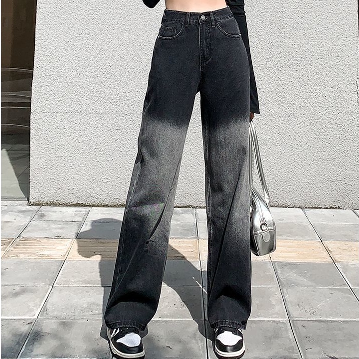 Quần jean dài SUXI lưng cao ống rộng màu gradient thời trang mùa thu cá tính cho nữ