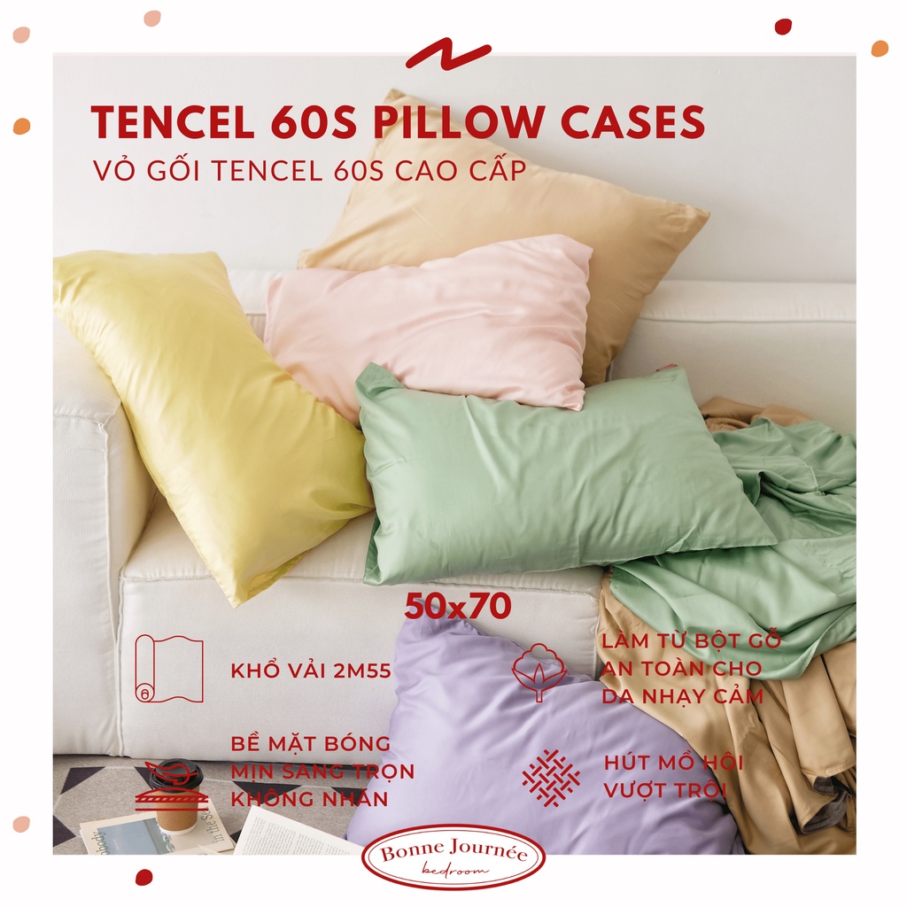 (TENCEL 60S) LẺ 1 VỎ GỐI LỤA TENCEL 60s cao cấp phù hợp cho da nhạy cảm (May theo kích thước)