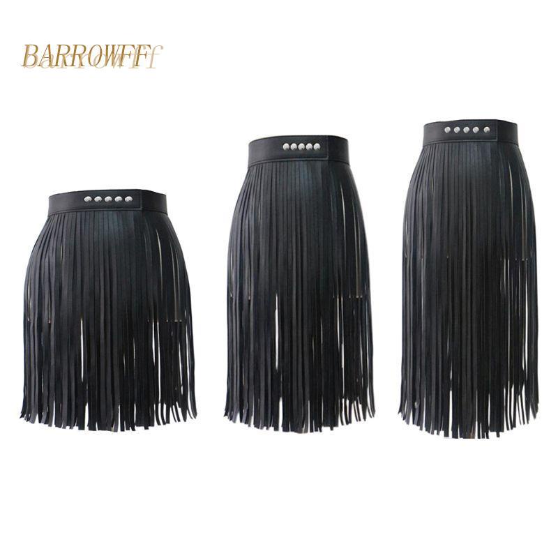 Brroa Chân Váy Tua Rua Lưng Cao Giả Da Phối Nút Phong Cách Punk Rock Halloween Cho Nữ