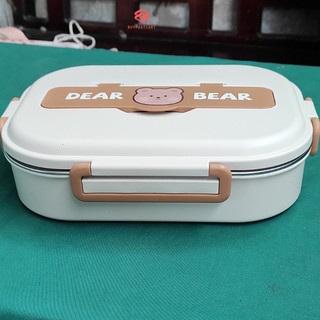 Hộp cơm văn phòng giữ nhiệt Dear Bear LM-6639 loại 4 ngăn inox 304 dạng khay tiện lợi tặng kèm đũa muỗng - Hàng chính hã
