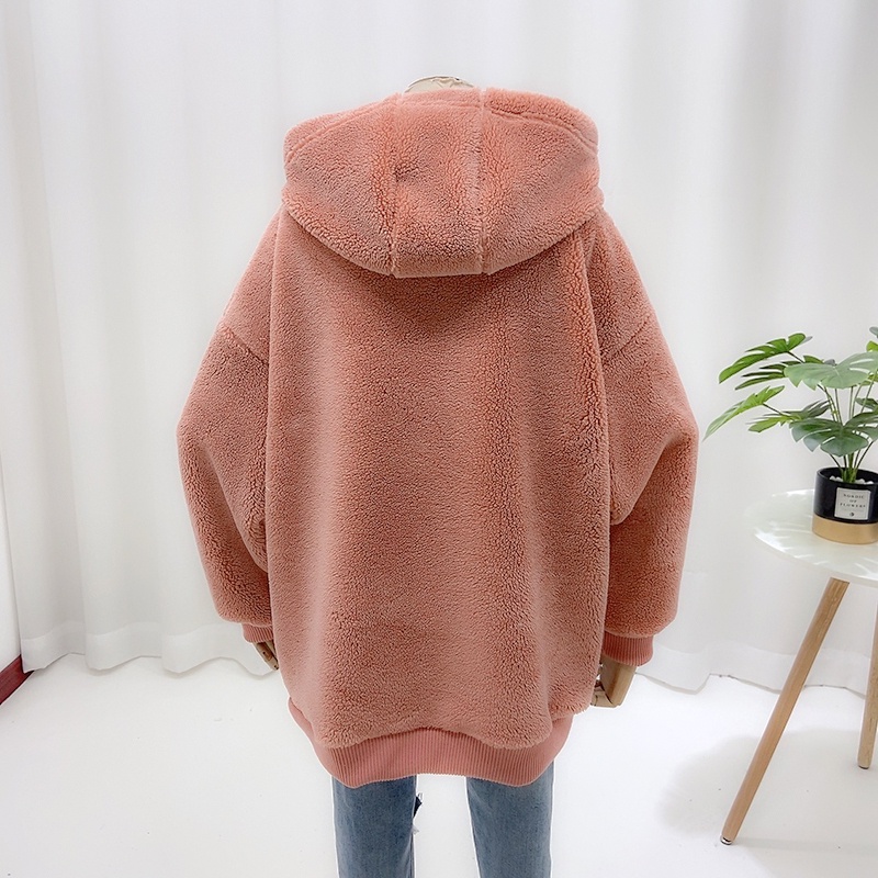 Áo Hoodie Len Lông Cừu Tay Dài Thêu Họa Tiết Hoạt Hình Phong Cách Hàn Quốc Thời Trang Mùa Thu