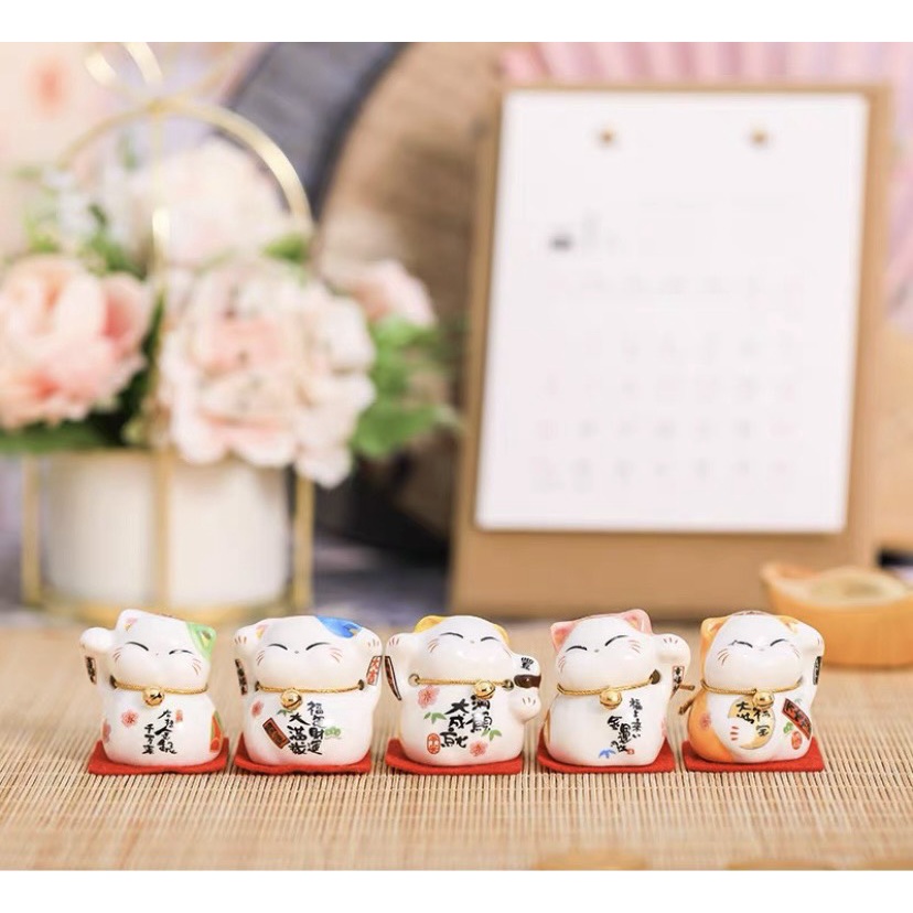Mèo thần tài mini trang trí taplo ô tô , bàn làm việc , decor - Mèo thần tài Maneko để xe hơi