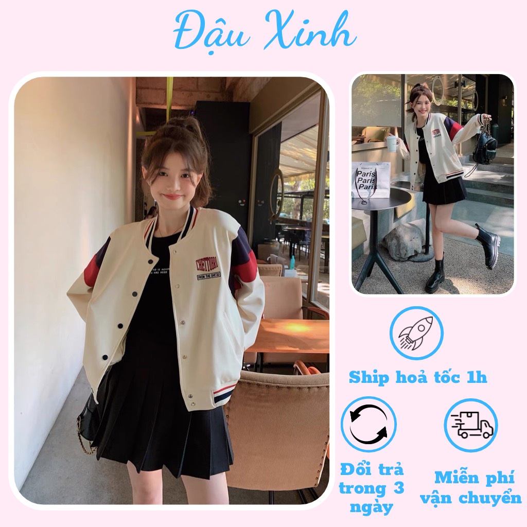 Áo khoác bomber nữ mỏng màu trắng shop Đậu Xinh - B302