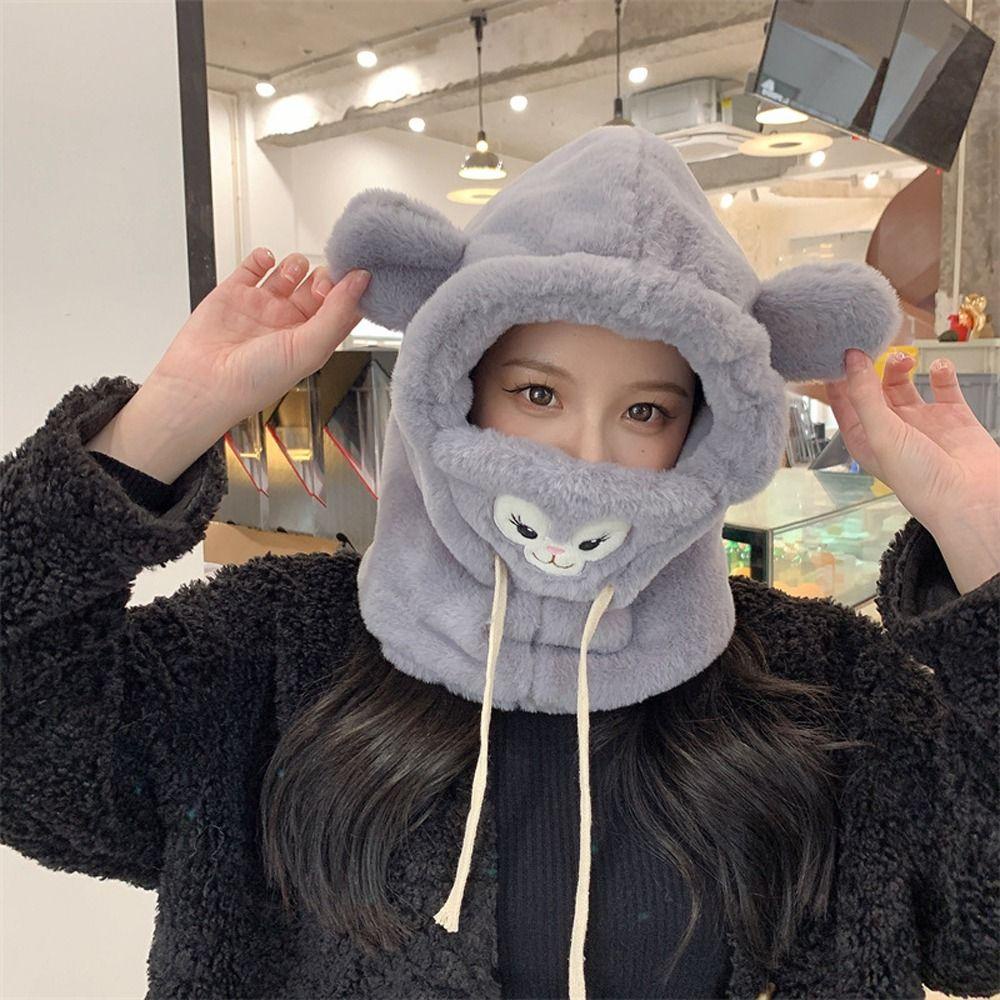 Mũ Trùm Đầu Giữ Ấm Tai Gấu Bông Họa Tiết Hoa Cúc Kèm Khăn Choàng Cổ Dày Dặn Dễ Thương Cho Nữ