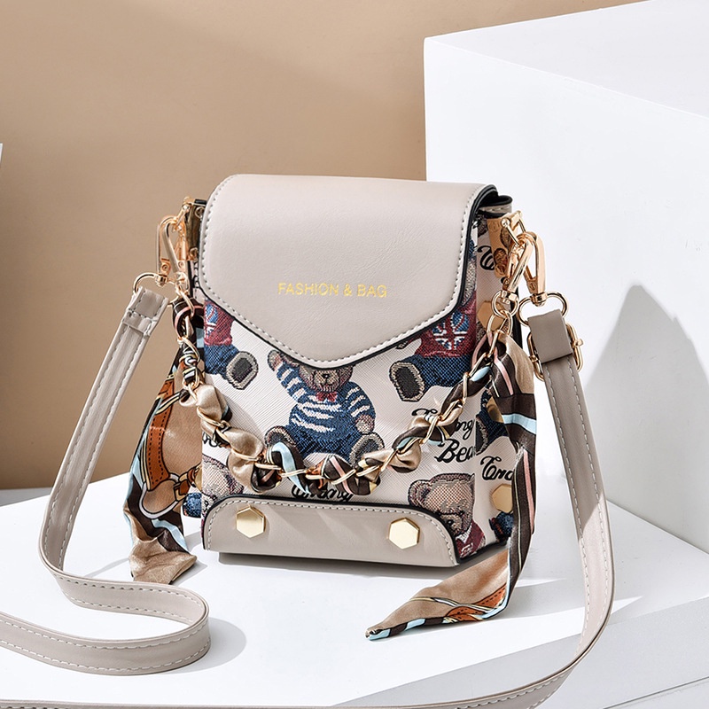 Ielgy Túi Đeo Chéo Đựng Điện Thoại mini In Họa Tiết Gấu retro Cho Nữ