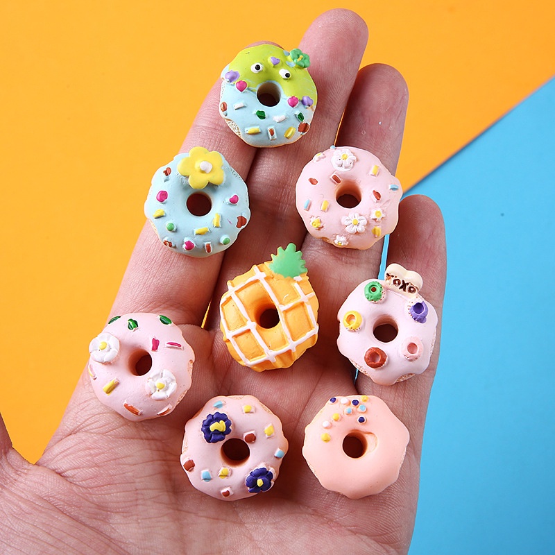 Đồ trang trí hình bánh donut bằng resin xinh xắn làm đẹp nhà búp bê đồ chơi DIY phụ kiện trang trí E1103