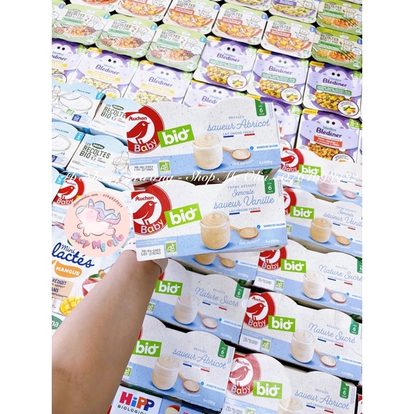 Váng sữa cho bé Hữu cơ Pháp Baby Bio Auchan cho bé từ 6 tháng tuổi (4 x 100g)