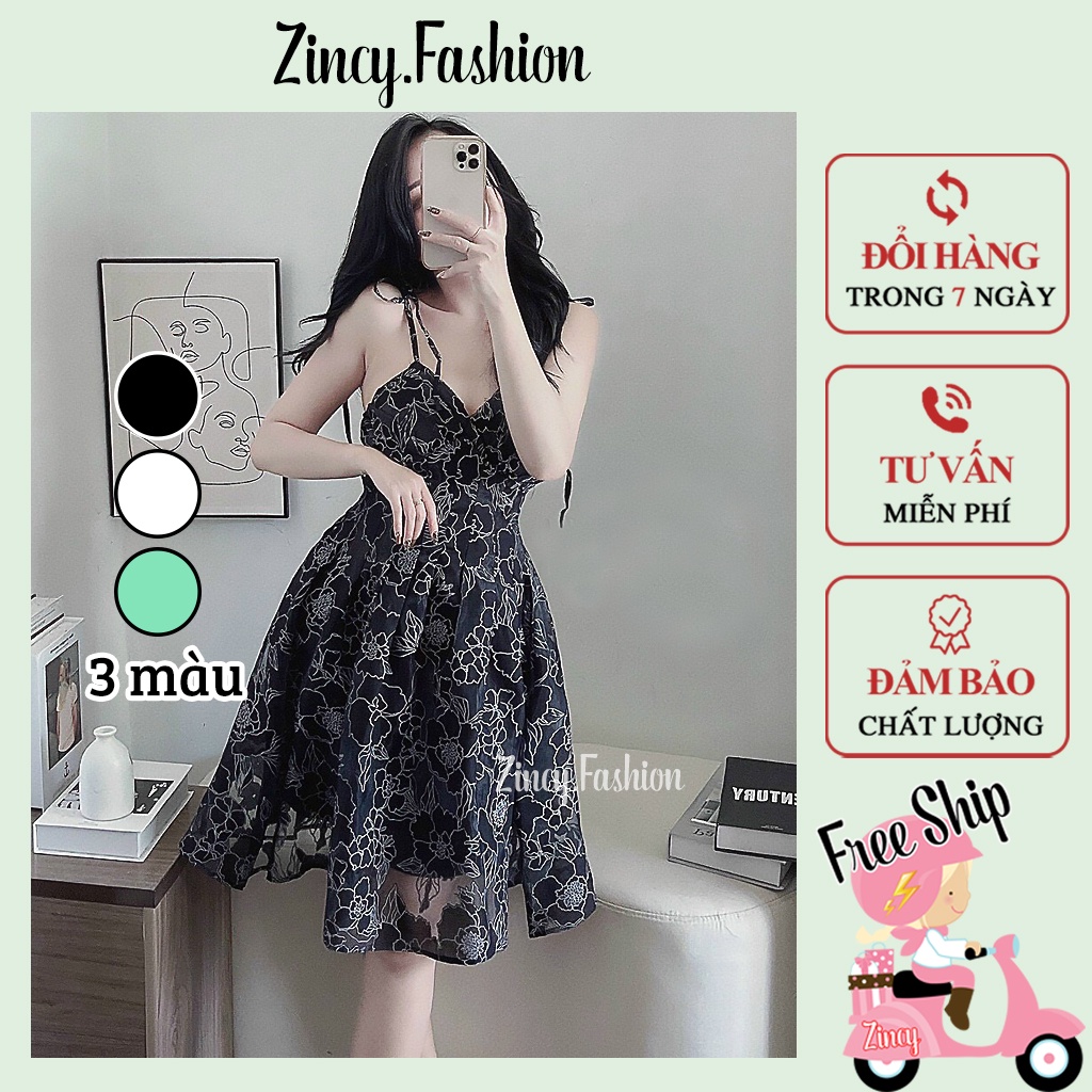 Đầm dây cúp ngực ren hoa nổi xếp ly eo Zincy Váy dây xoè dự tiệc đi chơi Kèm Hình Thật D2DRH01