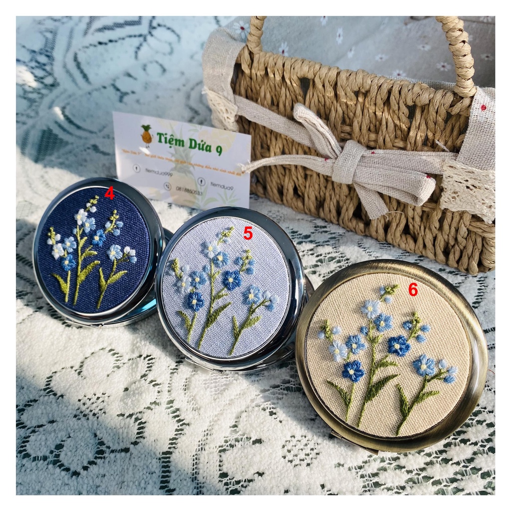 Gương thêu tay mini, quà tặng handmade cao cấp