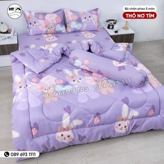 Trọn bộ chăn ga gối 5 món chăn phao trần bông dày dặn