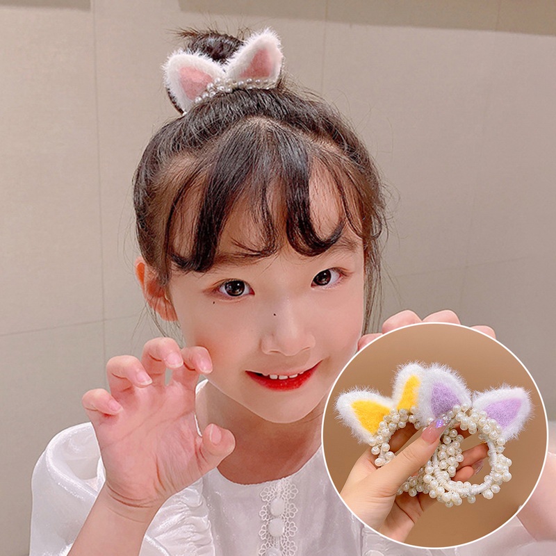 Dây Cột Tóc Co Giãn Hình Tai Mèo Đính Ngọc Trai Thời Trang Cho Nữ  timetunnel