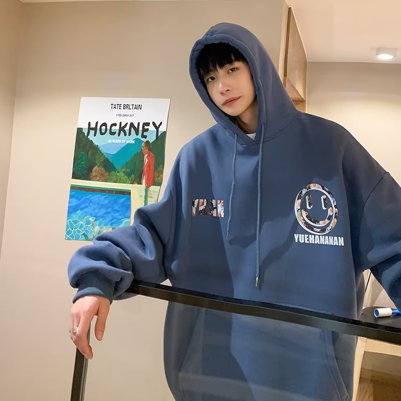 Áo Hoodie Tay Dài Dáng Rộng In Họa Tiết Hoa Cúc Mặt Cười Phong Cách Hip hop Thời Trang Cho Nam Size M-3XL