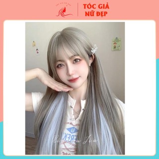 Tóc giả nguyên đầu màu bạch kim phối line trắng