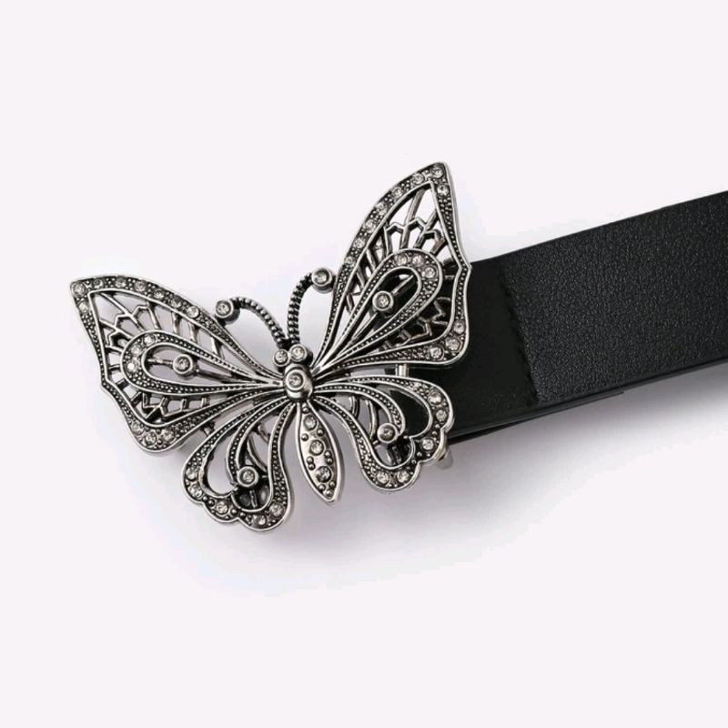 Thắt lưng hồng đính đá rhinestone bling bling khoá bướm phong cách y2k, Punk thời trang Unisex