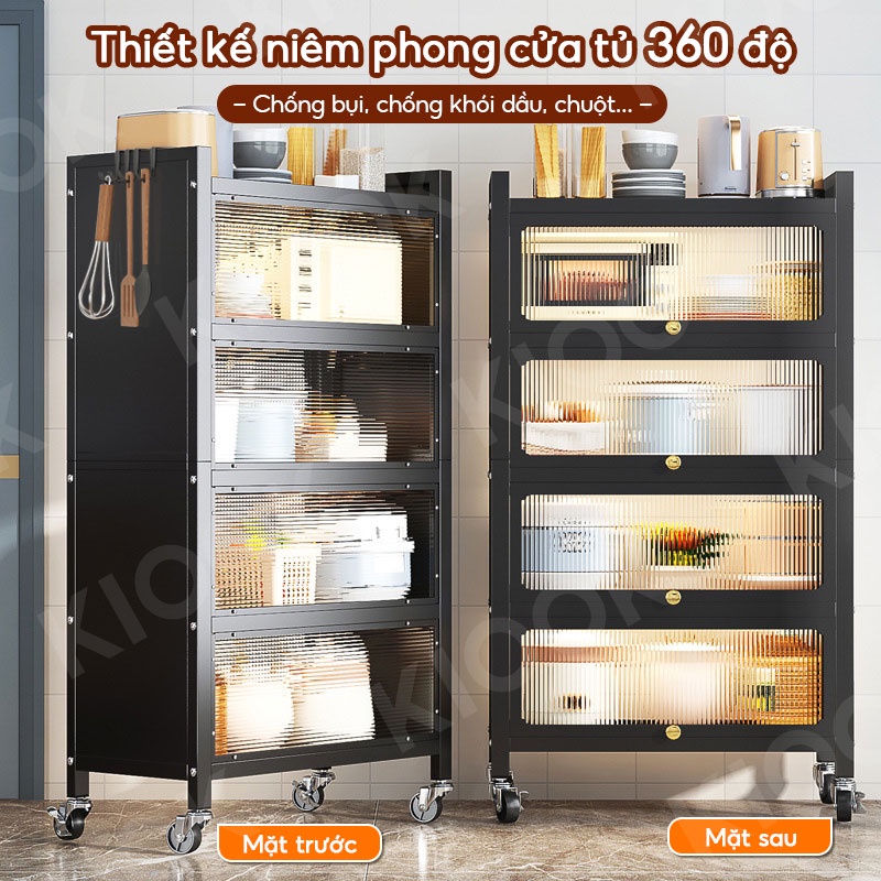 KIOOK Kệ Nhà Bếp Kệ Để Đồ 4/5 Tầng 70cm Có Bánh Xe Chống Bụi Dung tích lớn