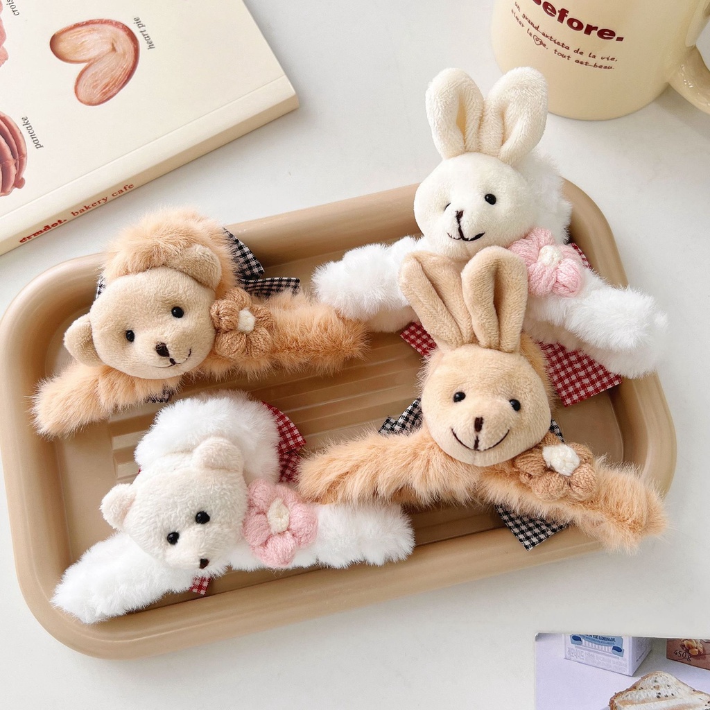 Kẹp Tóc Hình Cá Mập Phối Lông Phong Cách Hàn Quốc Xinh Xắn