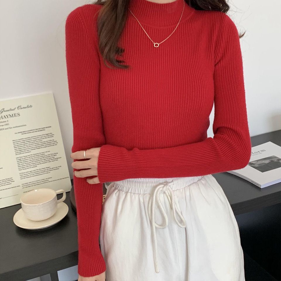 Áo Dệt Kim Mỏng Cổ Cao Tay Dài Màu Trơn Thời Trang Thu Đông Hàn Quốc Mới