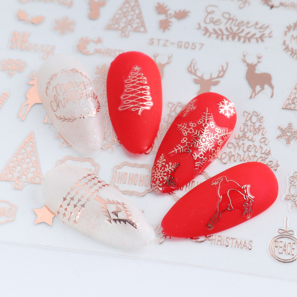 Bộ 9 Miếng Dán Móng Tay 3D Hình Bông Tuyết Tuần Lộc Giáng Sinh Lấp Lánh